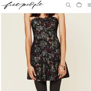 Free People Black Lace Overlay Neon Floral Corset Tube Party Dress w/ Pockets